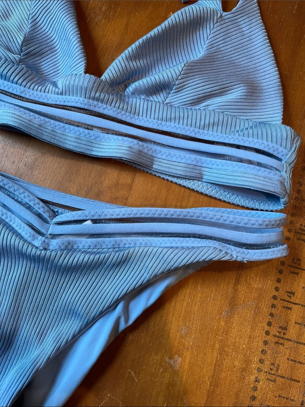 ISABELLA ROSE M Blue Ribbed Matching Bikini Swim Suit Bathing Suit - Picture 4 of 8